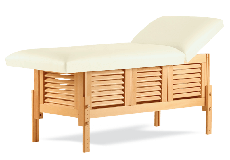 Masă de masaj staţionară, model Laguna, pernă două secţiuni, finisaj lemn natur, tapiţerie crem.