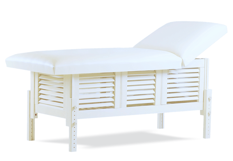 Masă de masaj staţionară, model Laguna, pernă două secţiuni, finisaj lemn crem, tapiţerie crem.